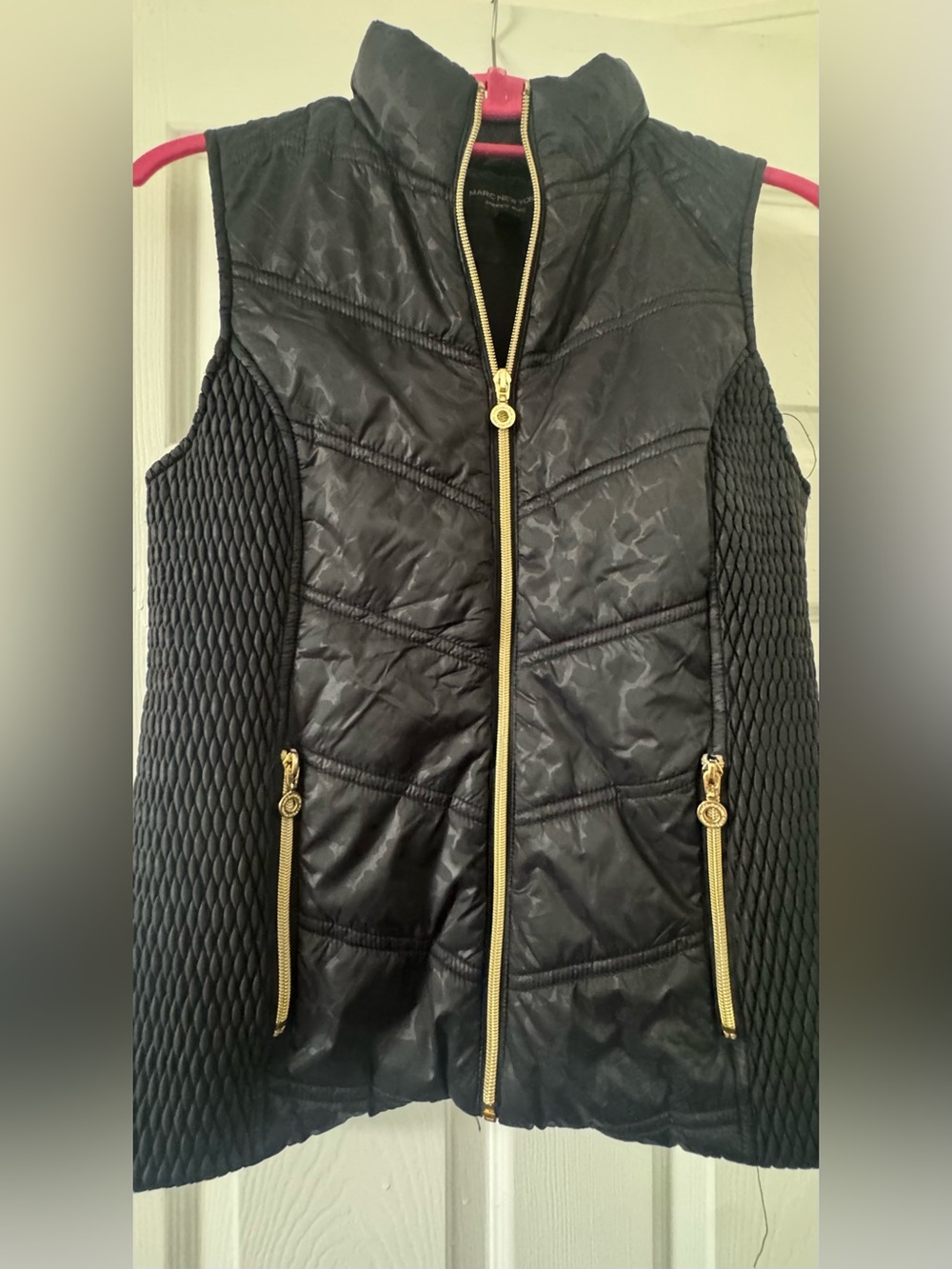 Quilted Black Women's Vest with Gold Zippers